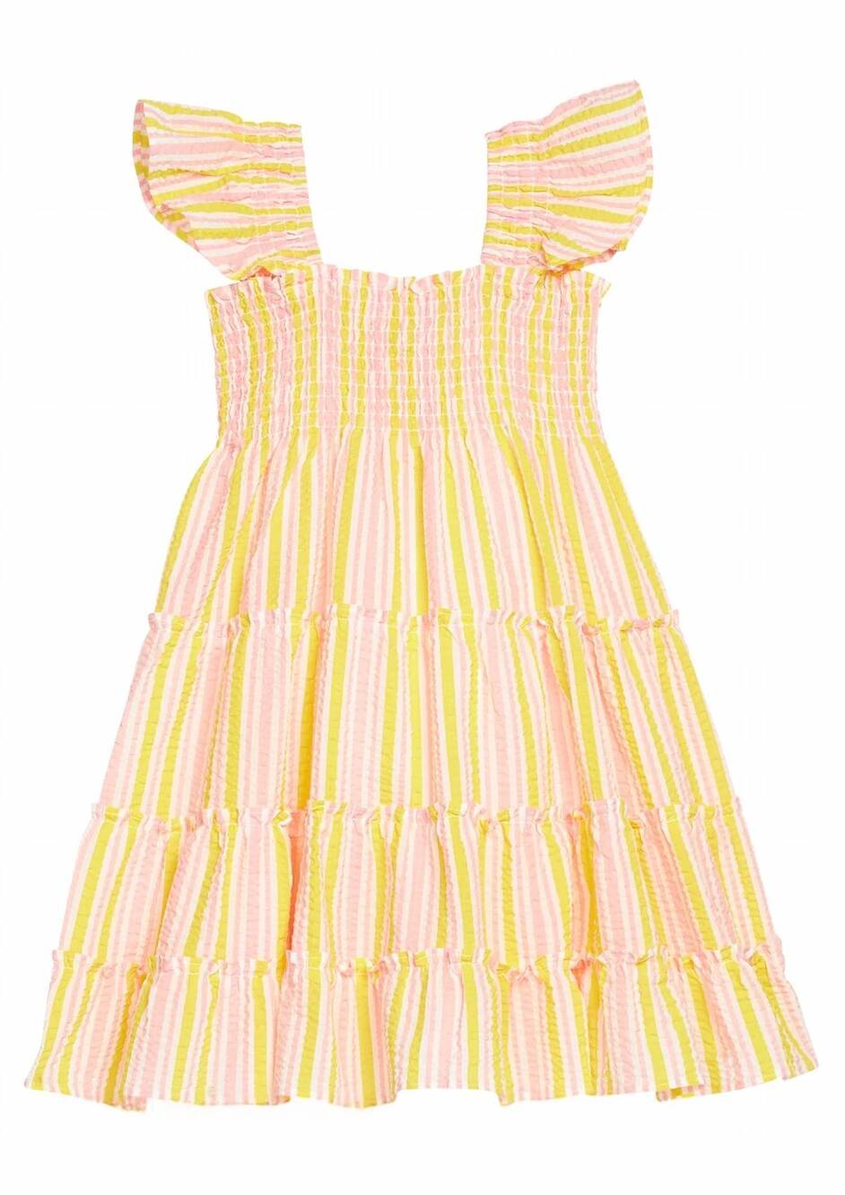 NEW BISBY girl's twirl dress in buttercup seersucker